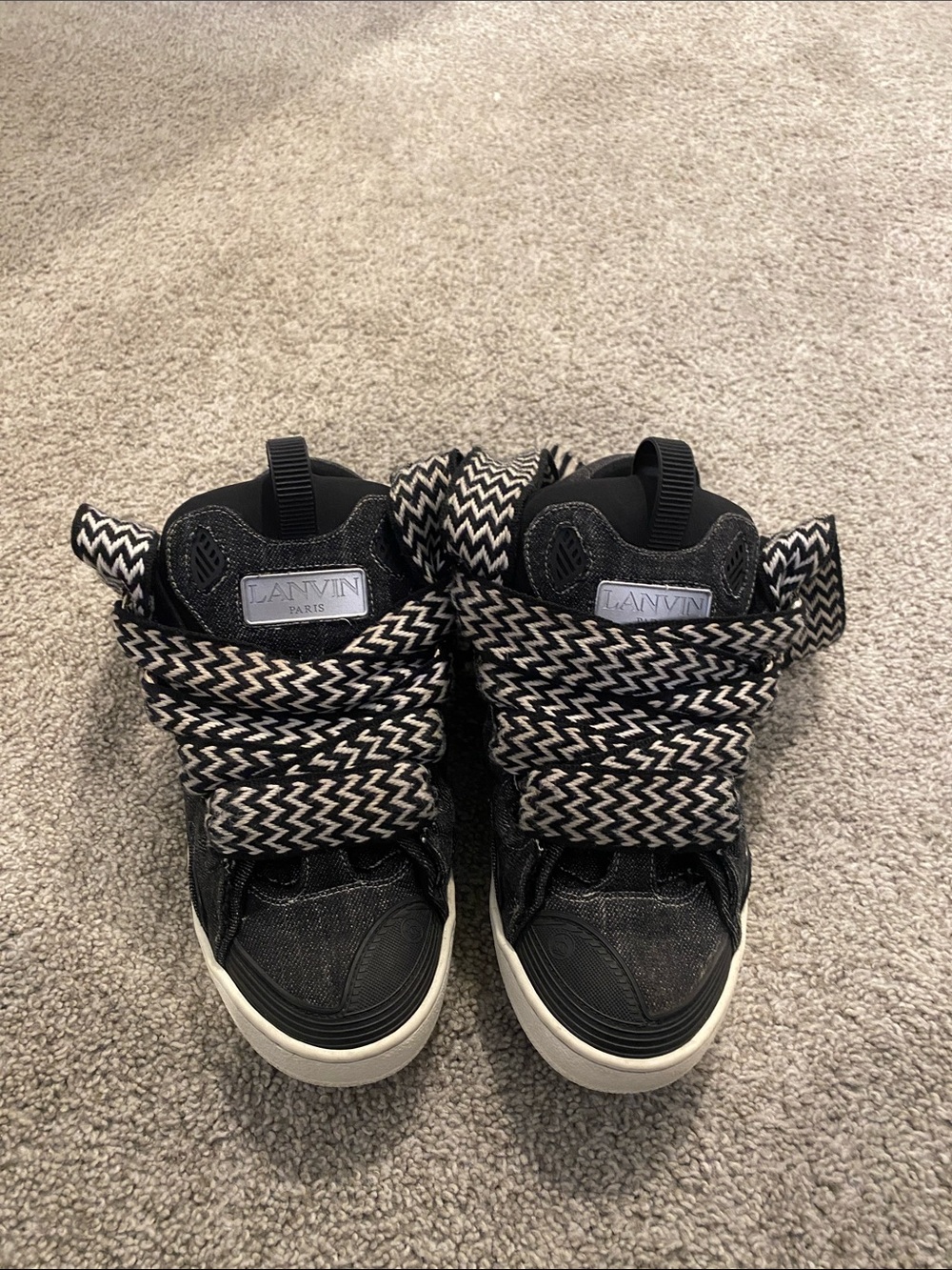 Lanvin Kids Black and White Chevron High-Top Sneakers
